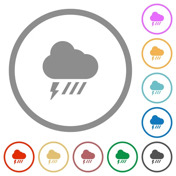 Stormy Downpour Weather Flat Color Icons Outlines White Background — Stock Vector