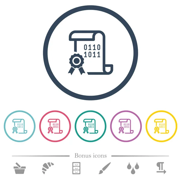 Flachfarbige Digitale Zertifikatssymbole Runden Umrissen Bonussymbole Enthalten — Stockvektor
