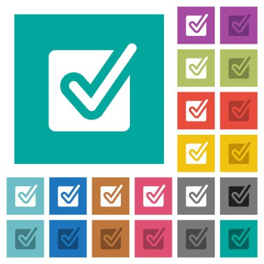 Sade kare arkaplanlarda çok renkli düz simgeler işaretlendi. Uçan veya etkin efektler için beyaz ve koyu simge varyasyonları.