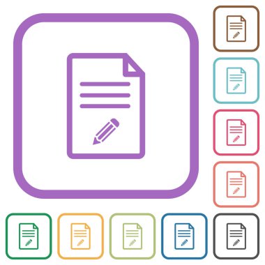 Belge ana hatlarını beyaz arkaplan üzerinde renkli yuvarlak kare çerçevelerle basit simgelerle düzenle