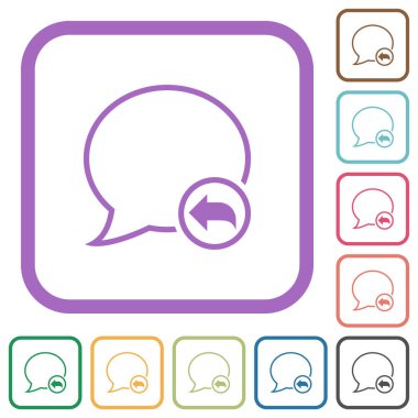 İleti ana hatlarını beyaz arkaplan üzerinde renkli yuvarlak kare çerçevelerle basit simgelerle yanıtla