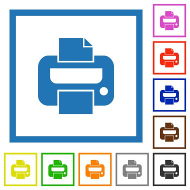 Beyaz arkaplanda kare çerçevelerde katı düz renk simgeleri yazdır