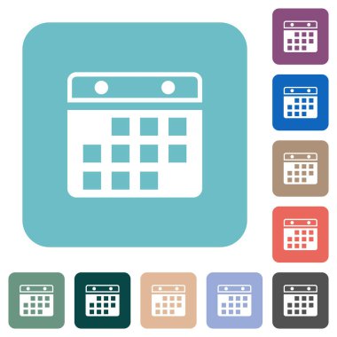 Takvim asılıyor Renkli yuvarlak kare arkaplan üzerinde beyaz sürüm simgeleri