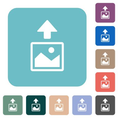 Renkli yuvarlak kare arkaplan üzerine resim beyaz düz simgeleri yükle