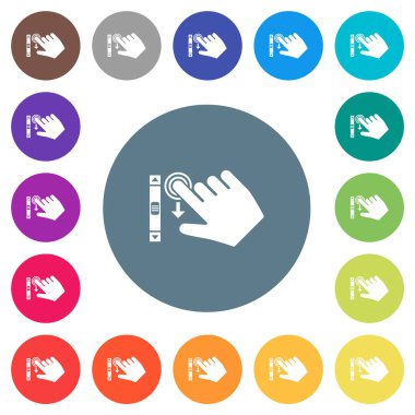 Sağ el, yuvarlak renkli arka planda düz beyaz simgeleri aşağı kaydırır. 17 arkaplan renk varyasyonu dahil.