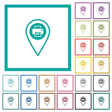 Çeyrek çerçeveli düz renk simgelerini beyaz arkaplanda GPS konumu olarak yazdır