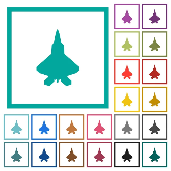 Jet Fighter Silhouette Des Icônes Couleur Plate Avec Des Cadres — Image vectorielle