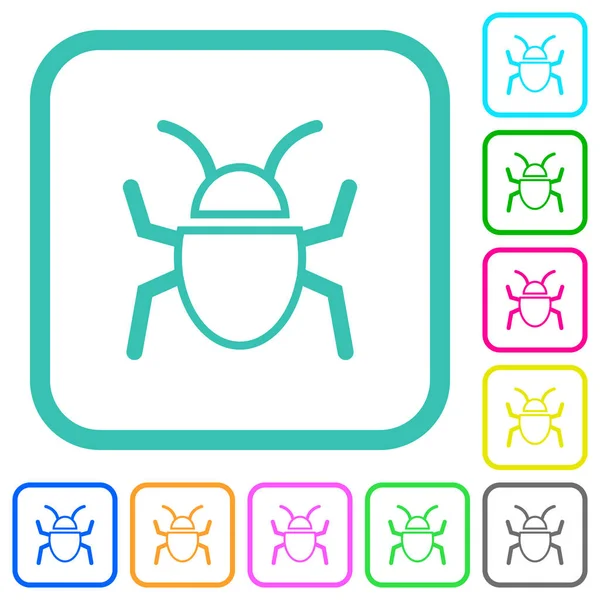 Esquema Insectos Iconos Planos Colores Vivos Bordes Curvos Sobre Fondo — Vector de stock