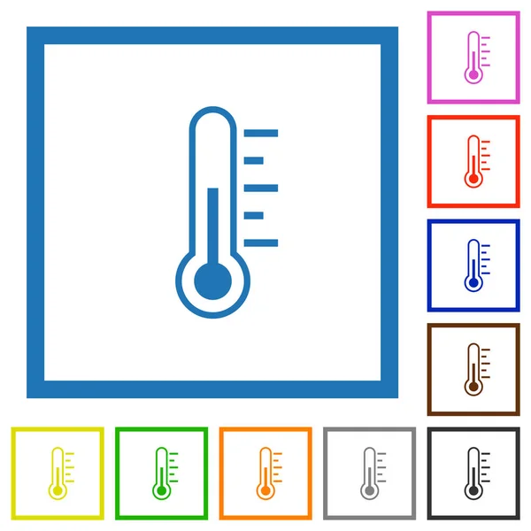 Thermometer Mitteltemperatur Flache Farbsymbole Quadratischen Rahmen Auf Weißem Hintergrund — Stockvektor