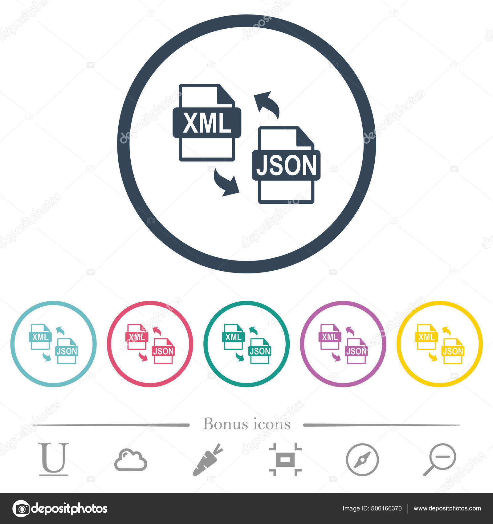 Xml Json File Conversion Flat Color Icons Outlines Bonus Icons Stock ...