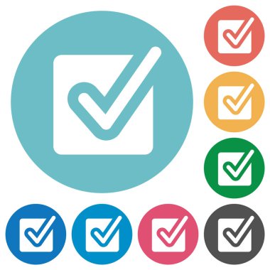 Yuvarlak renk arkaplanında işaretlenmiş düz beyaz simgeler