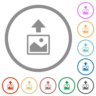 Beyaz arka plan üzerinde yuvarlak özetliyor görüntü düz renk simgeleri yükleme