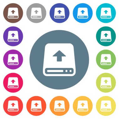 Sabit diskteki düz beyaz simgeleri yuvarlak renk arkaplanlarına yükle. 17 arkaplan renk varyasyonu dahil.