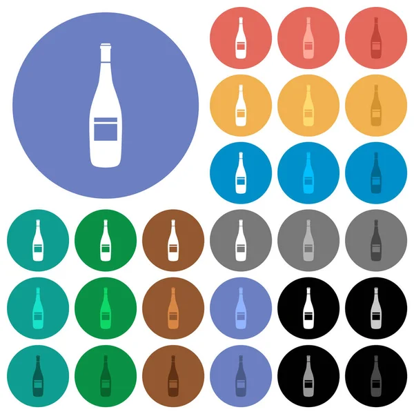 Bottiglia Vino Con Uva Multi Icone Piatte Colorate Sfondi Rotondi — Vettoriale Stock