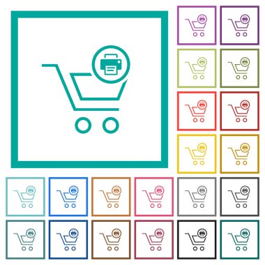 Yazdırma tezgahı ögeleri beyaz arkaplan üzerinde çeyrek çerçeve içeren düz renk simgelerini çizer