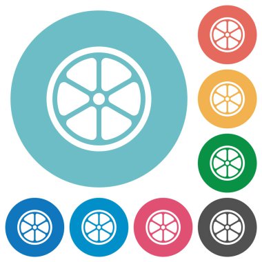 Yuvarlak renkli arkaplanlarda limon dilimleri düz beyaz simgeler