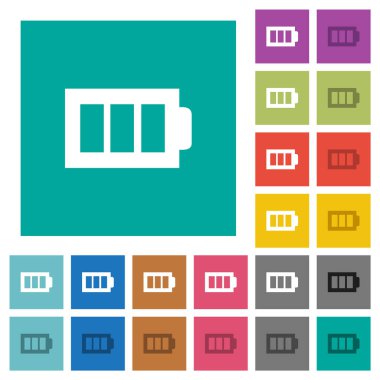 Düz arkaplan üzerinde üç adet alternatif renkli düz simge taşıyan üç adet yükleme üniteli tam batarya. Uçan veya etkin efektler için beyaz ve koyu simge varyasyonları.