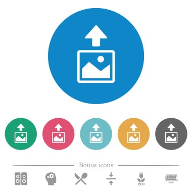 Resmin düz beyaz simgelerini yuvarlak renk arkaplanlarına yükle. 6 bonus simgesi dahil.