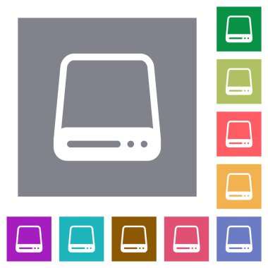 Basit renk kare arkaplan üzerindeki sabit disk sürücüsü düz simgeleri