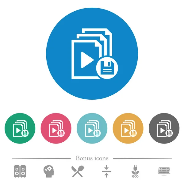 Enregistrer Les Icônes Blanches Plates Playlist Sur Des Fonds Couleur — Image vectorielle