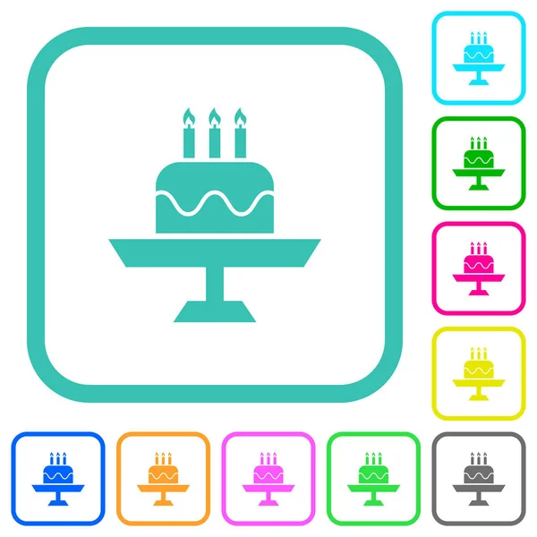 Birthday Cake Candles Vivid Colored Flat Icons Curved Borders White — Stock Vector