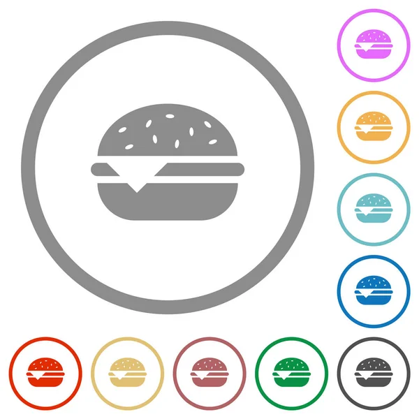 Icônes Couleur Plate Cheeseburger Simple Dans Les Contours Ronds Sur — Image vectorielle