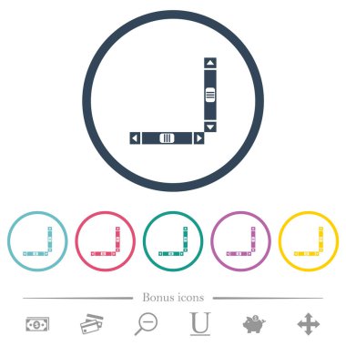 Yuvarlak çizgilerde dikey ve yatay kaydırma çubukları düz renk simgeleri. 6 bonus simgesi dahil.