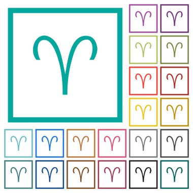 Koç burcu sembolü, beyaz arkaplanda çeyrek çerçeve bulunan düz renk simgeleri