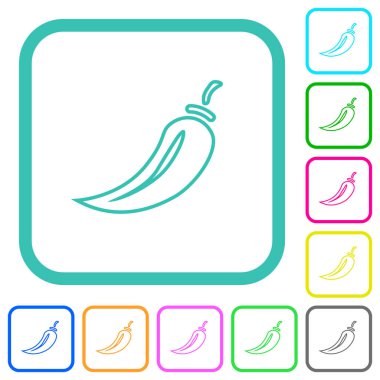 Kırmızı biber ana hatları beyaz arkaplan üzerinde eğri kenarlı düz simgeler