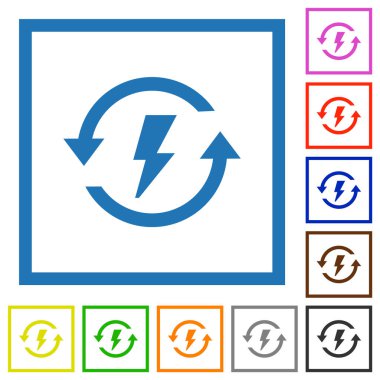 Yenilenebilir enerji düz renk simgeleri beyaz arkaplanda kare çerçeveler halinde