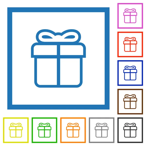 Esquema Caja Regalo Iconos Color Plano Marcos Cuadrados Sobre Fondo — Vector de stock