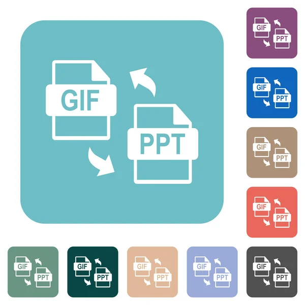 Gif Ppt Dateikonvertierung Weiße Flache Symbole Auf Farblich Abgerundeten Quadratischen — Stockvektor