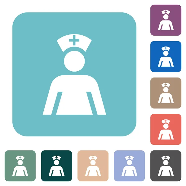 看護師ホワイトフラットアイコン上の色丸みを帯びた正方形の背景 — ストックベクタ