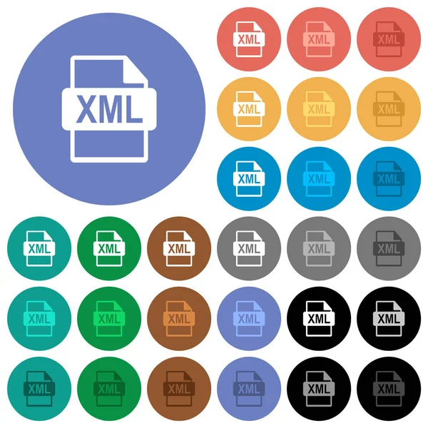 Xml Bestandsformaat Multi Gekleurde Platte Pictogrammen Ronde Achtergronden Inclusief Witte — Stockvector