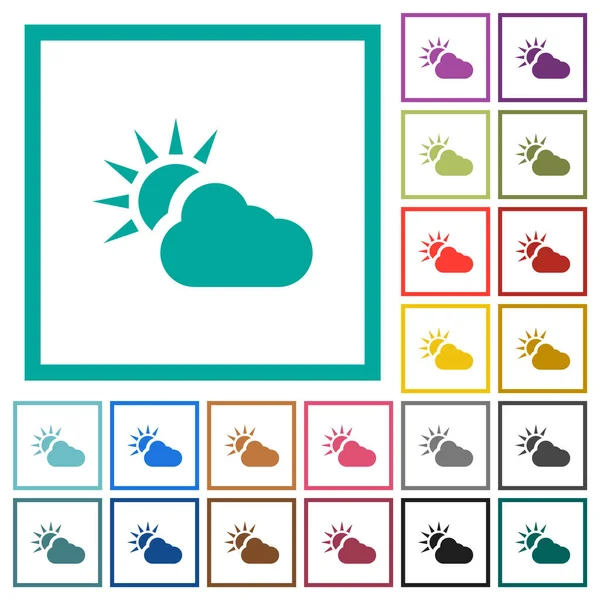 Cloudy Weather Flat Color Icons Quadrant Frames White Background — Stock Vector