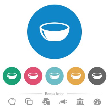 Yuvarlak renkli arka planlarda parlak, düz beyaz simgeler. 6 bonus simgesi dahil.