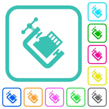 Mikro sd hafıza kartı beyaz arkaplan üzerinde kıvrımlı sınırlarda katı renkli düz simgeleri sıkıştırır