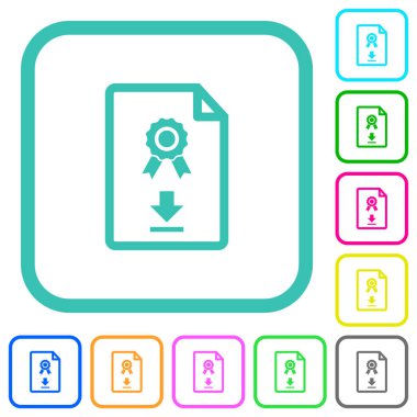 Beyaz arkaplan üzerindeki eğri kenarlıklarda sertifikayı canlı renkli düz simgeler olarak indir