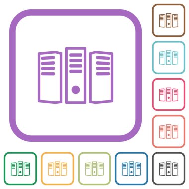 Sunucu, beyaz arkaplanda renkli yuvarlak kare çerçeveler halinde basit simgeleri sunuyor