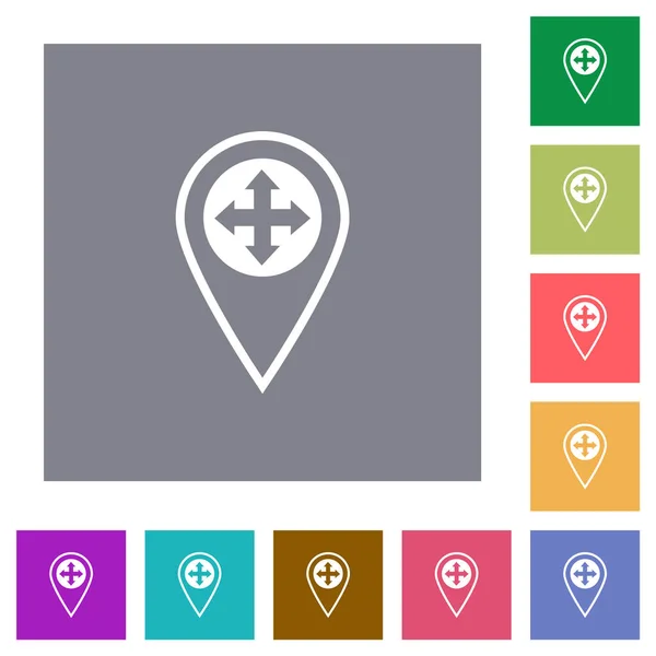 Gps Location Move Flat Icons Simple Color Square Backgrounds — Stock Vector