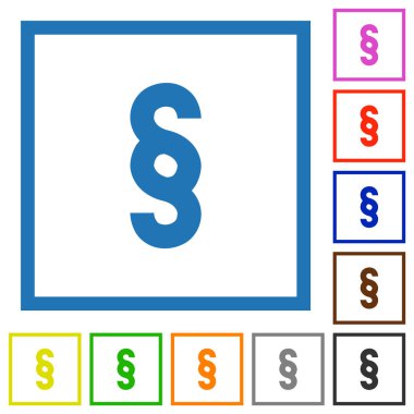 Beyaz arkaplanda kare çerçevelerde düz renk simgeleri paragraf sembolü