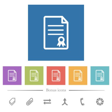 Sertifika belgesi kare arkaplanda düz beyaz simgeler. 6 bonus simgesi dahil.