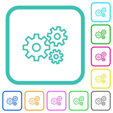 Gears'ı canlı renkli düz simgeler beyaz arka plan üzerinde eğri sınırları içinde