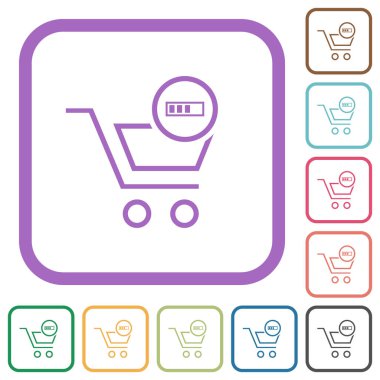 Cart işleme ana hatları beyaz arkaplan üzerinde renkli yuvarlak kare çerçeveler basit simgeler