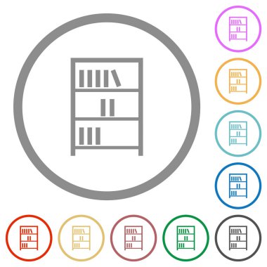 Kitaplık, beyaz arkaplanda yuvarlak ana hatlarla düz renk simgelerini özetliyor