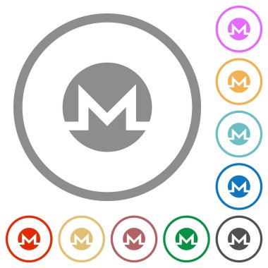 Monero dijital kripto para birimi düz renk simgeleri beyaz arkaplan üzerinde yuvarlak hatlar