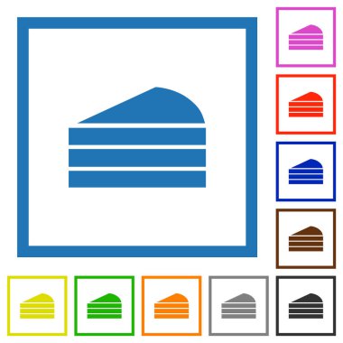 Pasta düz renk simgelerinin beyaz arkaplanda kare çerçevelerde dilimlenmesi