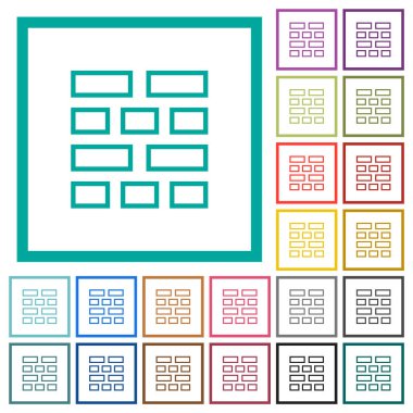 Beyaz arkaplanda çeyrek çerçeve olan tuğla duvar dış hat düz renk simgeleri