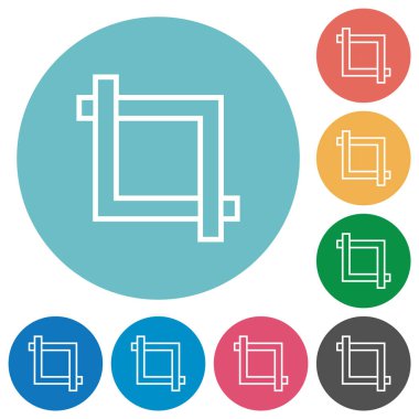 Yuvarlak renk arkaplan üzerinde kırpma aracı düz beyaz simgeler