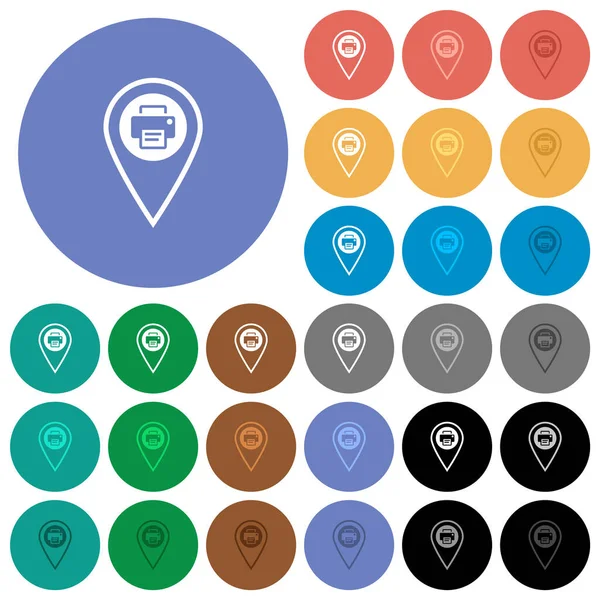 Imprimer Localisation Gps Icônes Plates Multicolores Sur Des Fonds Ronds — Image vectorielle